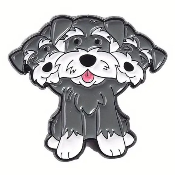 Schnauzer Dog Enamel Pin 3 Heads Brooch Funny Bag Charm Backpack Puppy Love Pet - Picture 1 of 2